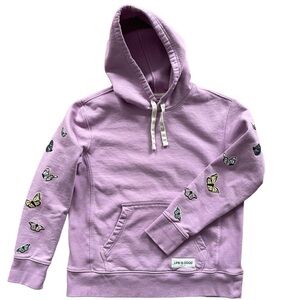 Life is Good Vertical Butterflies Hoodie Lavender, Size Medium